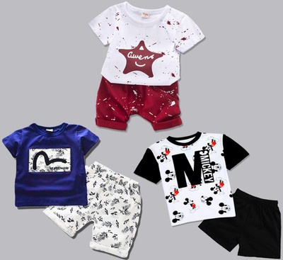 Lofn Baby Boys & Baby Girls Mickey Casual T-shirt Shorts(White, Navy, Red)