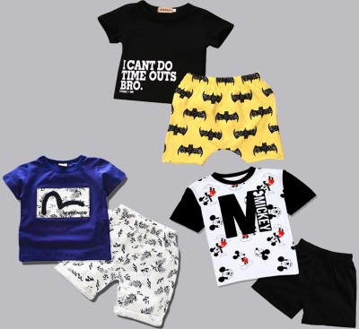 Lofn Baby Boys & Baby Girls Mickey Casual T-shirt Shorts(White, Navy, Black yellow)