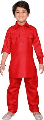 AJ Dezines Boys Festive & Party Pathani Suit Set(Red Pack of 1)