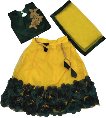 satyamfab Girls Lehenga Choli Ethnic Wear Embroidered Lehenga, Choli and Dupatta Set(Yellow, Pack of 3)