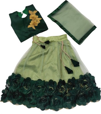 satyamfab Girls Lehenga Choli Ethnic Wear Embroidered Lehenga, Choli and Dupatta Set(Green, Pack of 3)