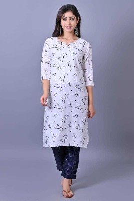 laxmi creation Women Floral Print A-line Kurta(White)