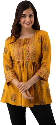 DMP FASHION Party Printed Women Yellow Top