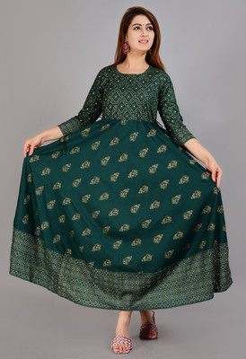 pingksh Women Printed Anarkali Kurta(Green)