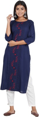 SHREE SHYAM FASHION Women Embroidered Straight Kurta(Blue)