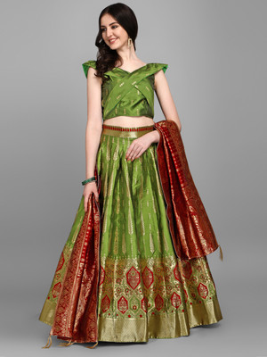 PURVAJA Printed Semi Stitched Lehenga Choli(Green)
