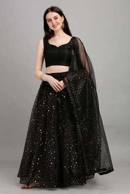 Hanumant Creation Embellished Semi Stitched Lehenga Choli(Black)