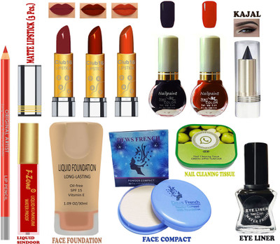 CLUB 16 Instant Makeover Kit For HD Glow To Newly Wed,Office And College Going Girls Makeup Kit of 12 Makeup Items AKR48(Pack of 12)