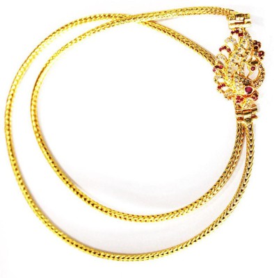 S L GOLD S L GOLD 1 Gram Plated AD Stone Red White Peacock Mugappu Chain for Women Gold-plated Plated Copper Chain