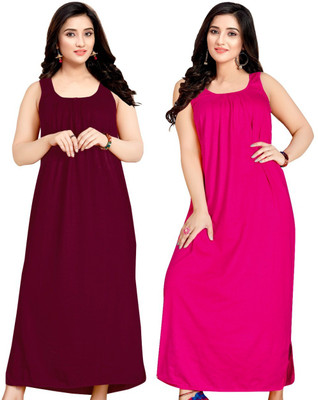 B S ENTERPSES Women Nighty(Pink, Brown)