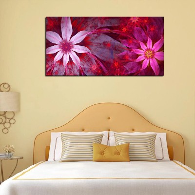 VIBECRAFTS Premium Painting of Exotic looking Flowers with Natural 3D Leaves for Home|Office|Gift(PTVCH_2221) Canvas 24 inch x 48 inch Painting(With Frame)
