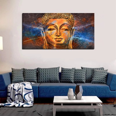 VIBECRAFTS Premium Wall Painting of Peaceful Lord Buddha for Home|Office|Gift(PTVCH_2229) Canvas 24 inch x 48 inch Painting(With Frame)