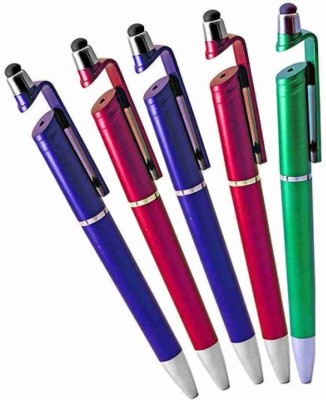 Leonidas Multitasking mobile stylus pen Ball Pen(Pack of 5, Ink Color - Blue)