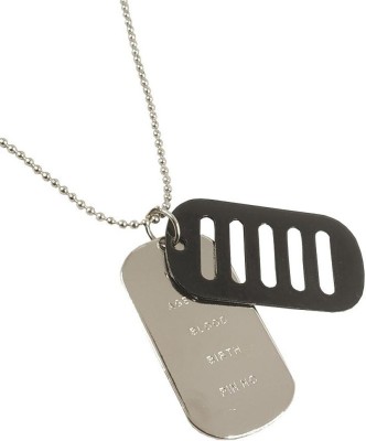 Uniqon Unisex Metal Fancy & Stylish Solid Army Military Theme Dog Tag Name Age Sex Blood Birth Pin No. Laser Engraved Sterling Single Blade Pendant Locket Necklace With Chain Jewellery Set Silver Metal Pendant Set