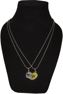 Stylewell Valentine's Day Special Stainless Steel Metal Flower I Love You Diamond Nug Broken Heart Romantic Love Couple Golden & Silver Color 2 In 1 Beautiful Dual/Duo Locket Pendant Necklace With Chain For Boy's And Girl's Metal Pendant Set