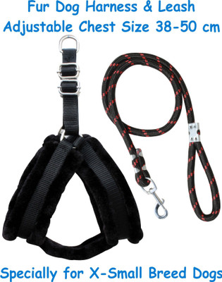 ADIOS Dog Belt Combo of Black Fur Dog Harness with Black Lead Specially for X-Small Breeds Dog Harness & Leash(Extra Small, Black 1)