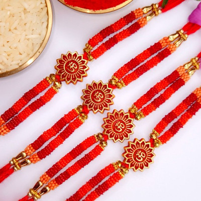 Sabdeshi Designer Designer Rakhi 4D Mauli Thread Chawal Roli Pack  Set(4 Pieces Rakhi with 1 pack rice and roli)
