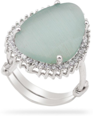GR FASHIONS Mint oval shape ring Brass Cubic Zirconia Silver Plated Ring