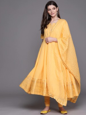 BIBA Woven Kurta, Churidar & Dupatta Set