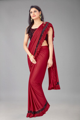 Shrithi Fashion Fab Solid/Plain Bollywood Lycra Blend Saree(Maroon)