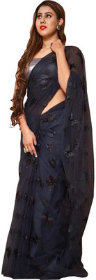 KALKANI BROTHERS Applique Bollywood Net Saree(Black)