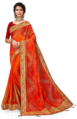 AMBUJAINTERNATIONAL Printed Bandhani Georgette Saree(Orange)