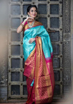 PARAMPARA CREATION Woven Kanjivaram Pure Silk Saree(Light Blue)