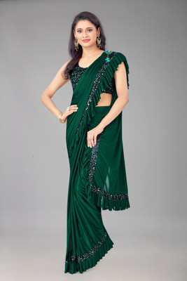 Dwellific Self Design Bollywood Lycra Blend Saree(Green)