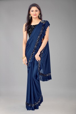 UNICK Self Design Bollywood Lycra Blend Saree(Dark Blue)