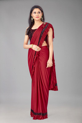 VELANTO FAB Self Design Bollywood Lycra Blend Saree(Maroon)