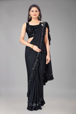 Pranshi Fashion Embellished Bollywood Lycra Blend Saree(Black)