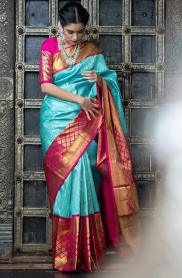 cosfic Woven Dharmavaram Pure Silk Saree(Light Blue)