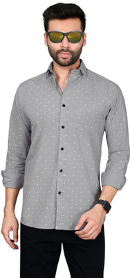 5TH ANFOLD Men Printed Casual Grey Shirt
