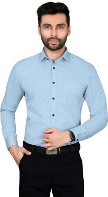 5TH ANFOLD Men Printed Formal Light Blue Shirt