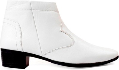 BXXY Heel Height Increasing Formal Party Wear Slip-on Boots For Men(White , 9)