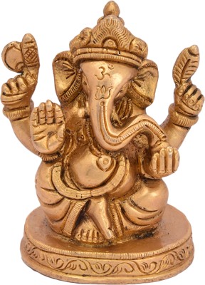 Kalarambh Brass God Ganesh Sitting Idol Decorative Showpiece  -  8.63 cm(Brass, Yellow)