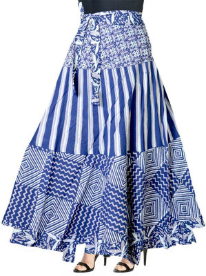 Matkewalaz Printed Women Wrap Around White, Blue Skirt