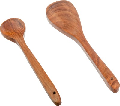 NAU NIDH ENTERPRISES Handcrafted Wooden Seving Solid Spoon of 2 Non-Stick Spatula(Pack of 2)