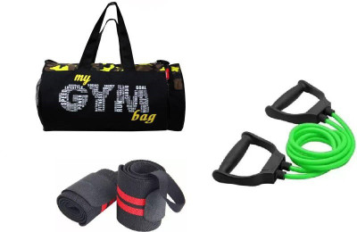 EMMCRAZ my green gym bag with Double Resistance tube and Wrist Wraps for Gym, (Dry Bag)(Kit Bag)