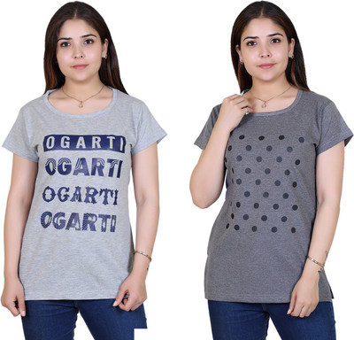 Ogarti Printed Women Round Neck Grey T-Shirt