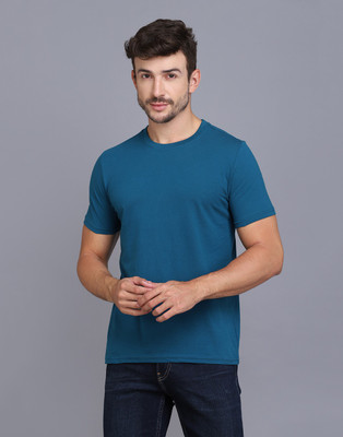 Cryptic Solid Men Round Neck Blue T-Shirt