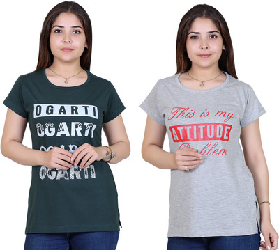 Ogarti Printed Women Round Neck Green T-Shirt