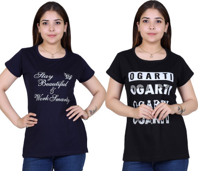 Ogarti Printed Women Round Neck Black T-Shirt