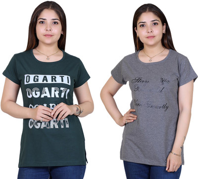 Ogarti Printed Women Round Neck Grey T-Shirt