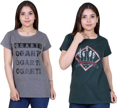 Ogarti Printed Women Round Neck Grey T-Shirt