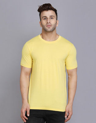 SLOWLORIS Solid Men Round Neck Yellow T-Shirt