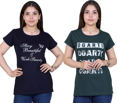 Ogarti Printed Women Round Neck Green T-Shirt