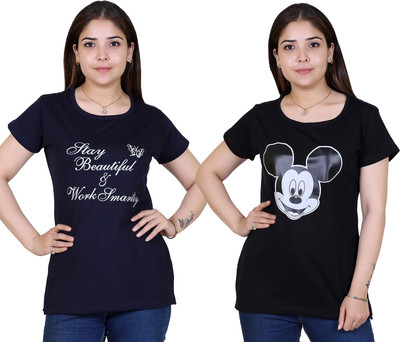 Ogarti Printed Women Round Neck Black T-Shirt