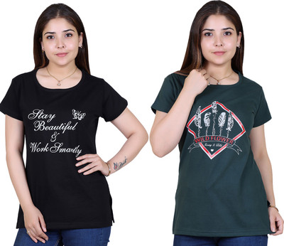 Ogarti Printed Women Round Neck Black T-Shirt