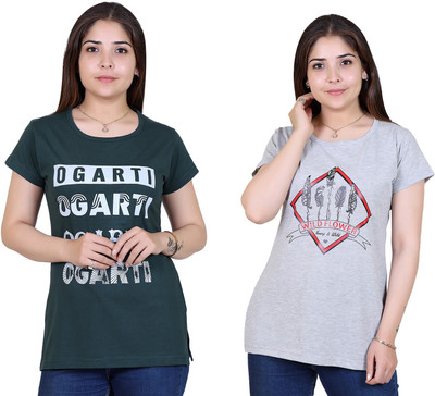 Ogarti Printed Women Round Neck Green T-Shirt